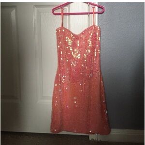 Sequin peach homecoming prom dress